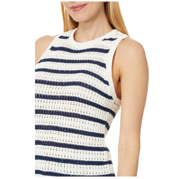 Madewell Crochet-Knit Crewneck Sweater Tank Ivory/Navy Blue XXS NWT - Picture 3 of 7